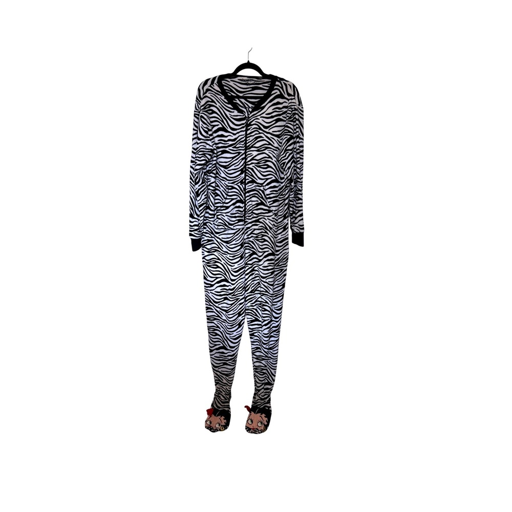 Betty Boop Zebra Print Fleece Footed Pajamas One‎ Piece Jumpsuit L/G (12-14)